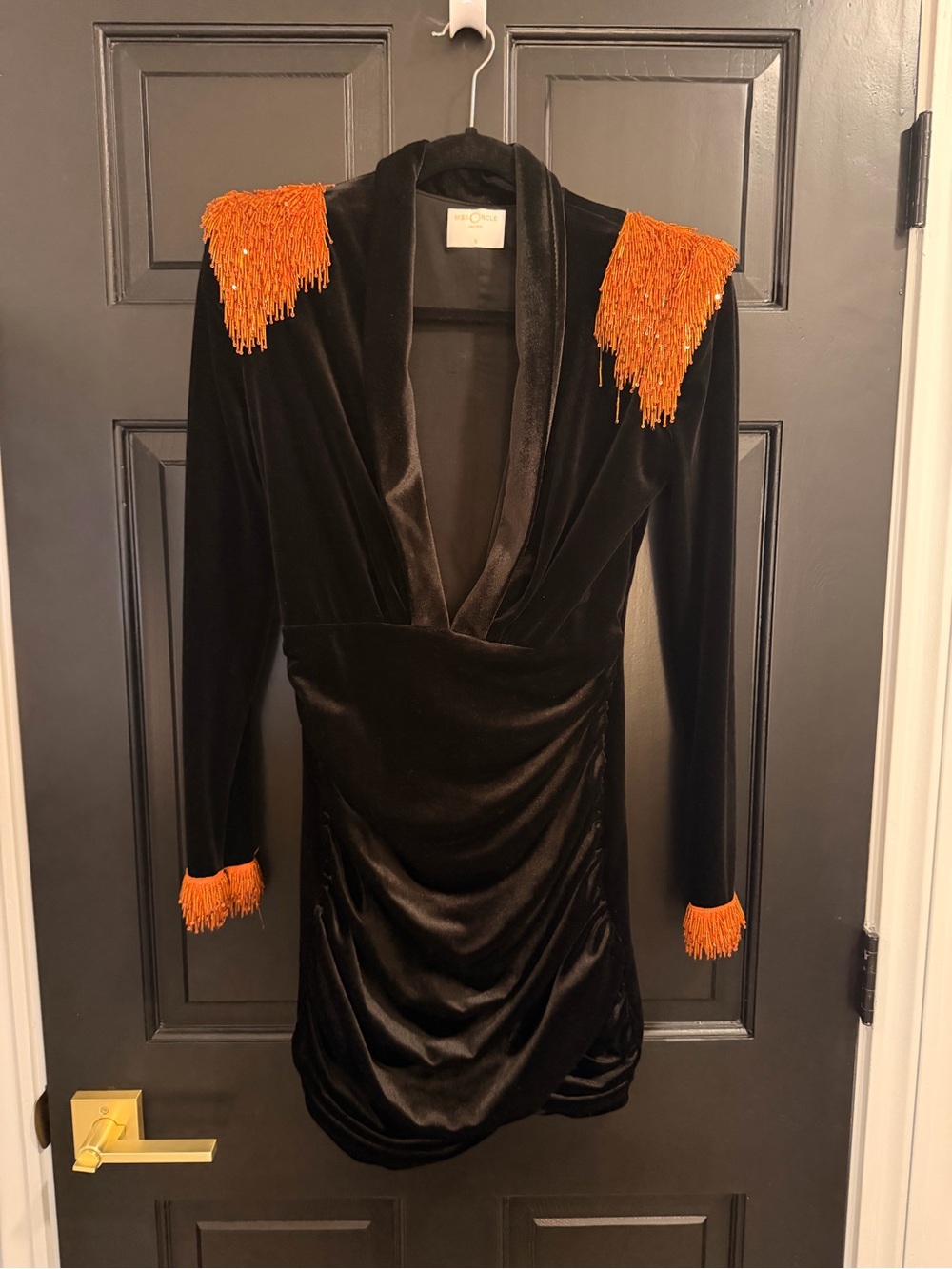 Miss Circle velvet dress with sparkly fringe detail